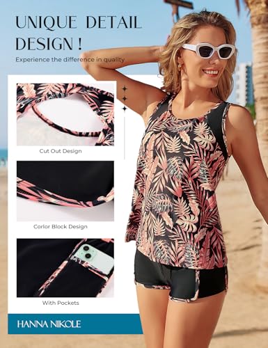 Hanna Nikole 3 Piece Tankini Swimsuits for Women, Swim Suits for Women 2026, Swim Tank Top with Bra Boy Shorts