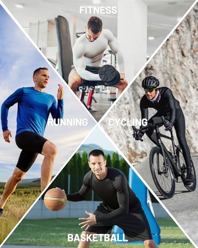 Poekuao Men's UPF 50+ Long Sleeve Compression Shirts Cool Dry Workout Undershirts Athletic Base Layer for Sports Running Gym
