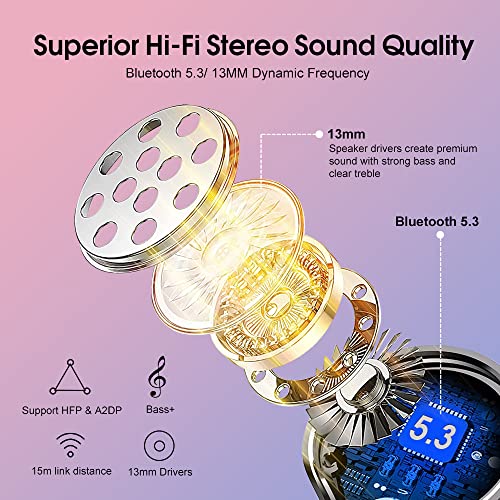 Wireless Earbuds, Bluetooth 5.3 Headphones with 4-Mics Clear Call and ENC Noise Cancelling, Bluetooth Earbuds Touch Contro...