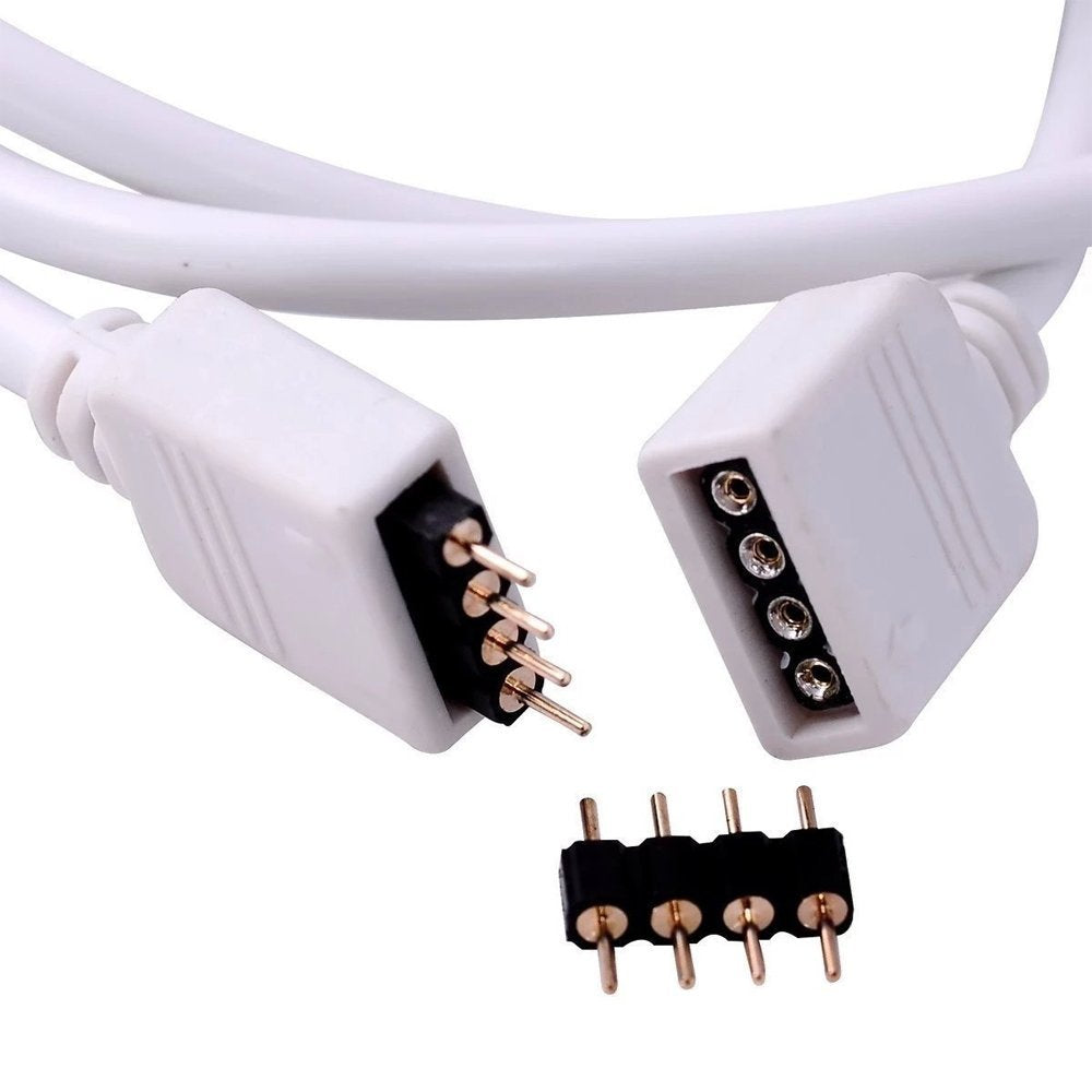 RGBZONE 5M Extension Cable for SMD 5050 RGB LED Strip Light, Female Plug, Includes 4pcs 4pin Connectors, Plastic, RGB