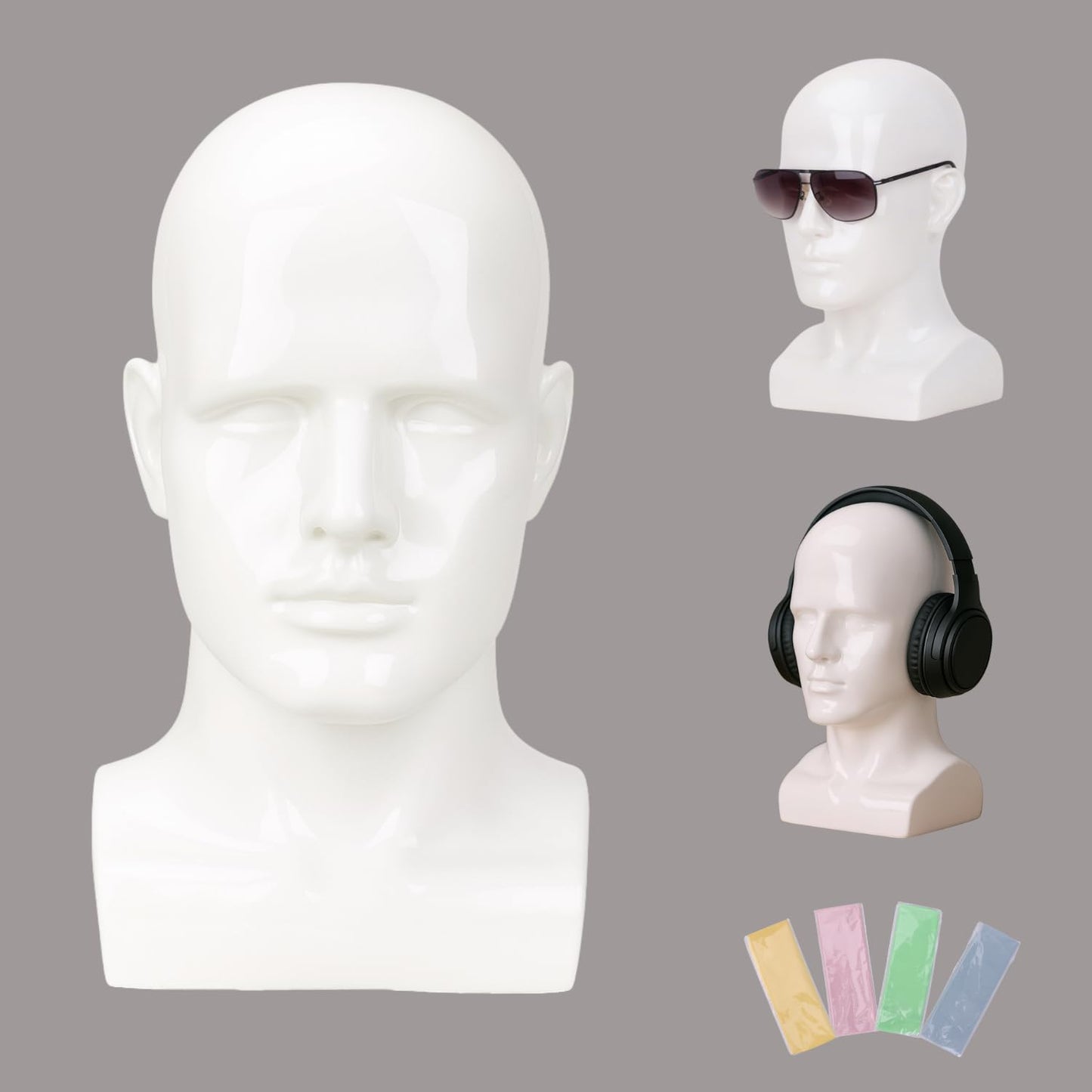 lightmay Male Mannequin Head - 13.7    Bright White Wig Stand for Hats, Wigs, Headphone, Glasses - Great for Styling, Display &