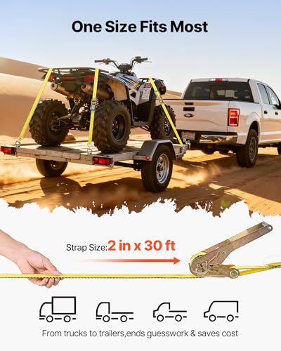 VEVOR Ratchet Straps, 2 in x 30 ft, Heavy Duty Tie Down Straps with Double J Hook, 10,000 lbs Break Strength, Carry Bag, T...