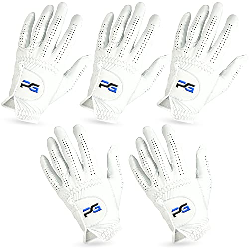 PG Golf Gloves (5 Pack) Cabretta Leather, Premium Quality Mens Golf Gloves