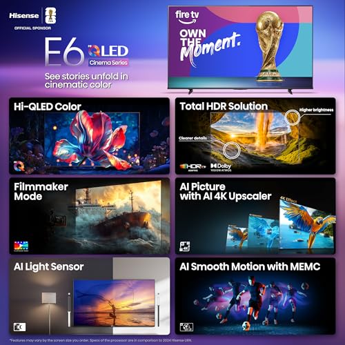 Hisense 55" E6 Cinema Series Hi-QLED 4K UHD Smart Fire TV (55E6QF, 2025 Model) - AI Light Sensor, Dolby Vision · Atmos, Vo...