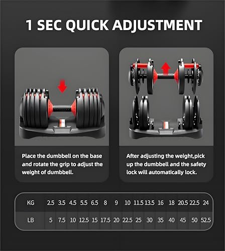 HAKENO 15 Weight in 1 Adjustable Dumbbell 53LB with Fast Automatic Adjustable and Weight Plate for Body Workout Home Gym （...