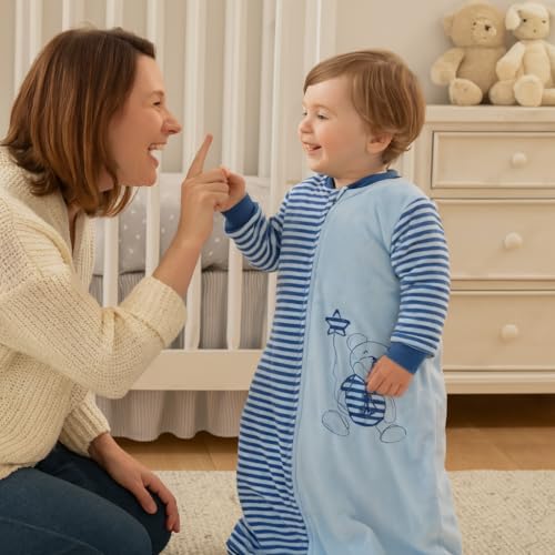 Toddler Sleeping Sack Long Sleeve 9-24M Cotton Velvet Tog 2.0 Warm12-18 Months Baby Wearable Blanket Soft Sleeping Bag wit...