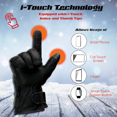 Milwaukee Leather MG7513SET Men’s Heated Winter Gloves for Motorcycle Ski Hunting/Harness Wire and i-Touch