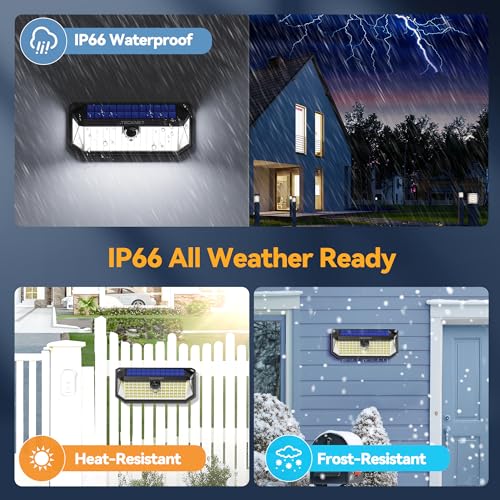 TECKNET 416 LED Solar Lights Outdoor Waterproof, 300° Angle & 3 Lighting Modes Motion Sensor Outdoor Lights, 2 Pack Solar ...