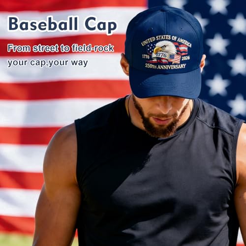 Bokauo 250 Anniversary USA Hat for Men Women,Printed Adjustable Baseball Cap,Patriotic 250th Gift for Husband,Veteran
