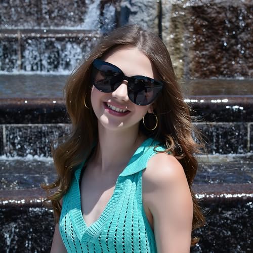 LVIOE Polarized Sunglasses for Women UV400 Protection Oversized Cat Eye Frame Retro Sunglasses for Driving Fishing Outdoor