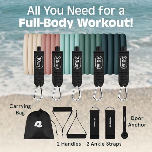 Retrospec Train Resistance Bands Set for Working Out - 5 Stackable Bands, Handles & Door Anchor - Portable Fitness Equipme...