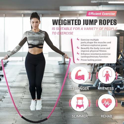 Weighted Jump Rope for Women, Heavy Skipping Rope for Exercise with Training Poster, 9.2FT Weight Fitness Jump Rope for Im...