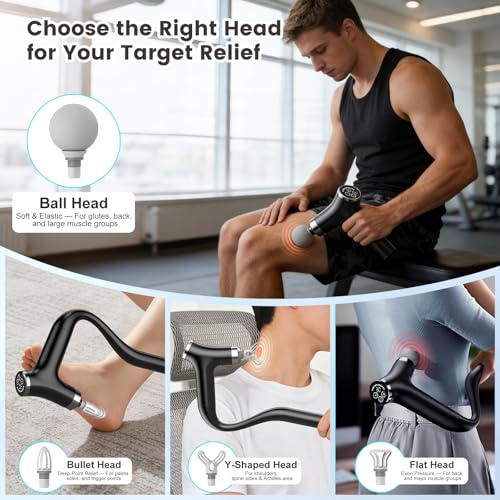 Pudthin Detachable Long Handle Massage Gun for Back Pain Relief, Deep Tissue Percussion Massager with 12 Speed Levels, Han...