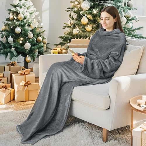 Catalonia Wearable Blanket with Sleeves and Pocket, Cozy Soft Fleece Mink Micro Plush Wrap Throws Blanket Robe for Women a...