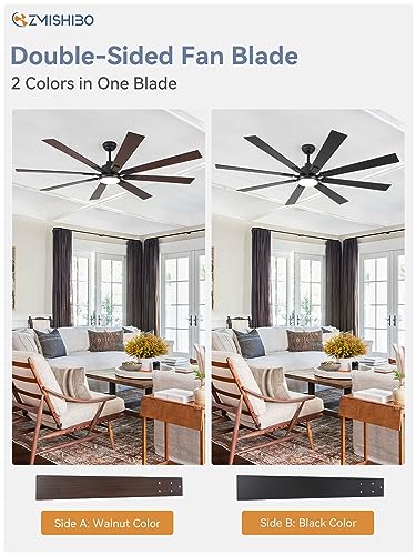ZMISHIBO 72 inch Large Ceiling Fans with Lights and Remote, Indoor/Outdoor Black Modern Ceiling Fan for Kitchen Living Roo...