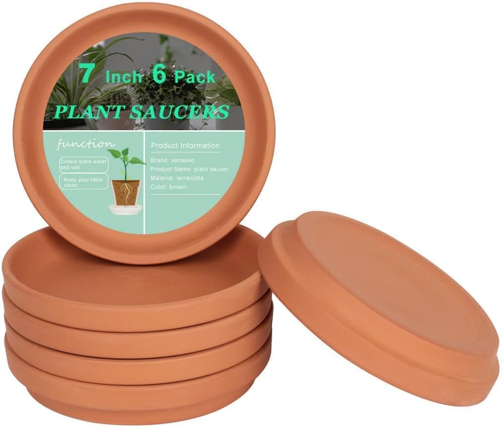 vensovo 7.2 Inch Terracotta Plant Saucer Pots Tray - 6 Pcs Round Planter Saucers for Indoor & Outdoor Plants, Large Clay Trays Perfect for 6 Inch 6.5 Inch 7 Inch Flower Pot