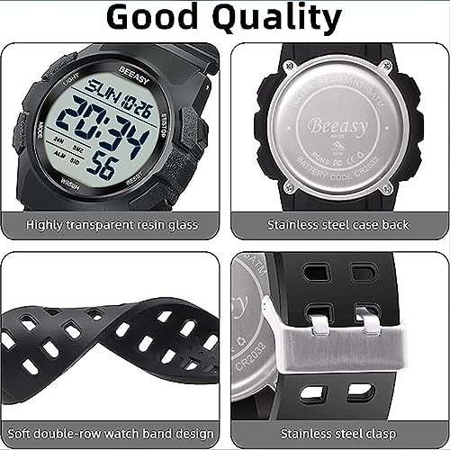Beeasy Men Digital Sports Watch,Waterproof Watch with Stopwatch Countdown Timer Alarm Function Dual Time Rubber Strap Wris...