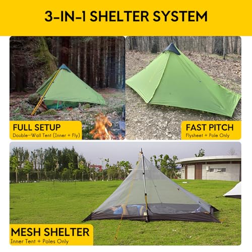 LANSHAN Ultralight Tent 3-Season Backpacking Tent for 1-Person or 2-Person Camping, Trekking, Kayaking, Climbing, Hiking