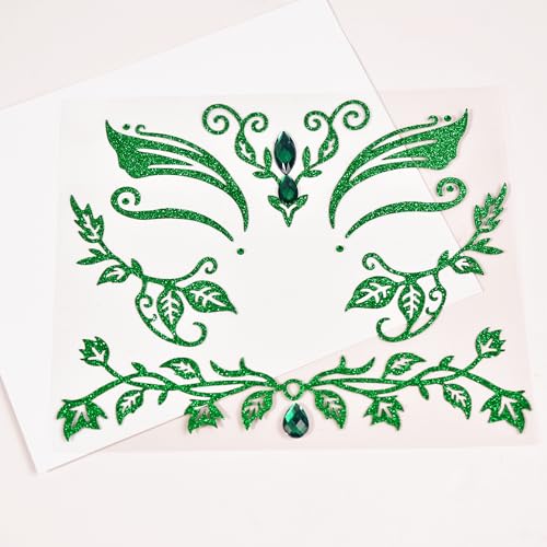 Itscolofy Green Face Jewels Stickers Halloween Ivy Costume, Glitter Green Face Gems Self Adhesive Glue Festival Makeup Cos...
