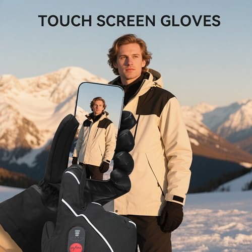 SAVIOR HEAT Heated Gloves for Men Women, Rechargeable Electric Heated Leather Skiing and Snowboarding Gloves