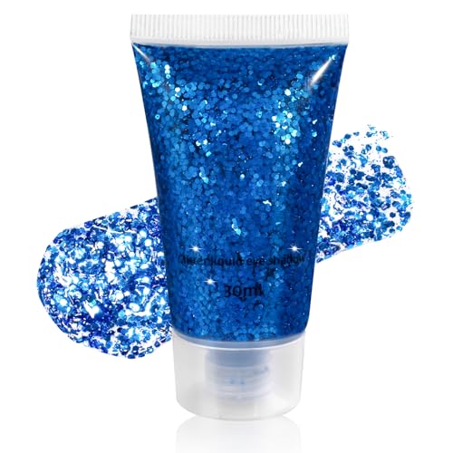 Mysense Royal Blue Body Glitter Gel, Singer Concerts Face Hair Glitter Makeup, Music Festival Rave Accessories, Chunky Gli...