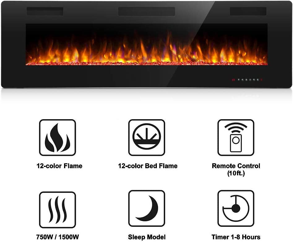 Antarctic Star 36 Inch Electric Fireplace In-Wall Recessed And Wall Mounted, Fireplace Heater And Linear Fireplace With Multicol