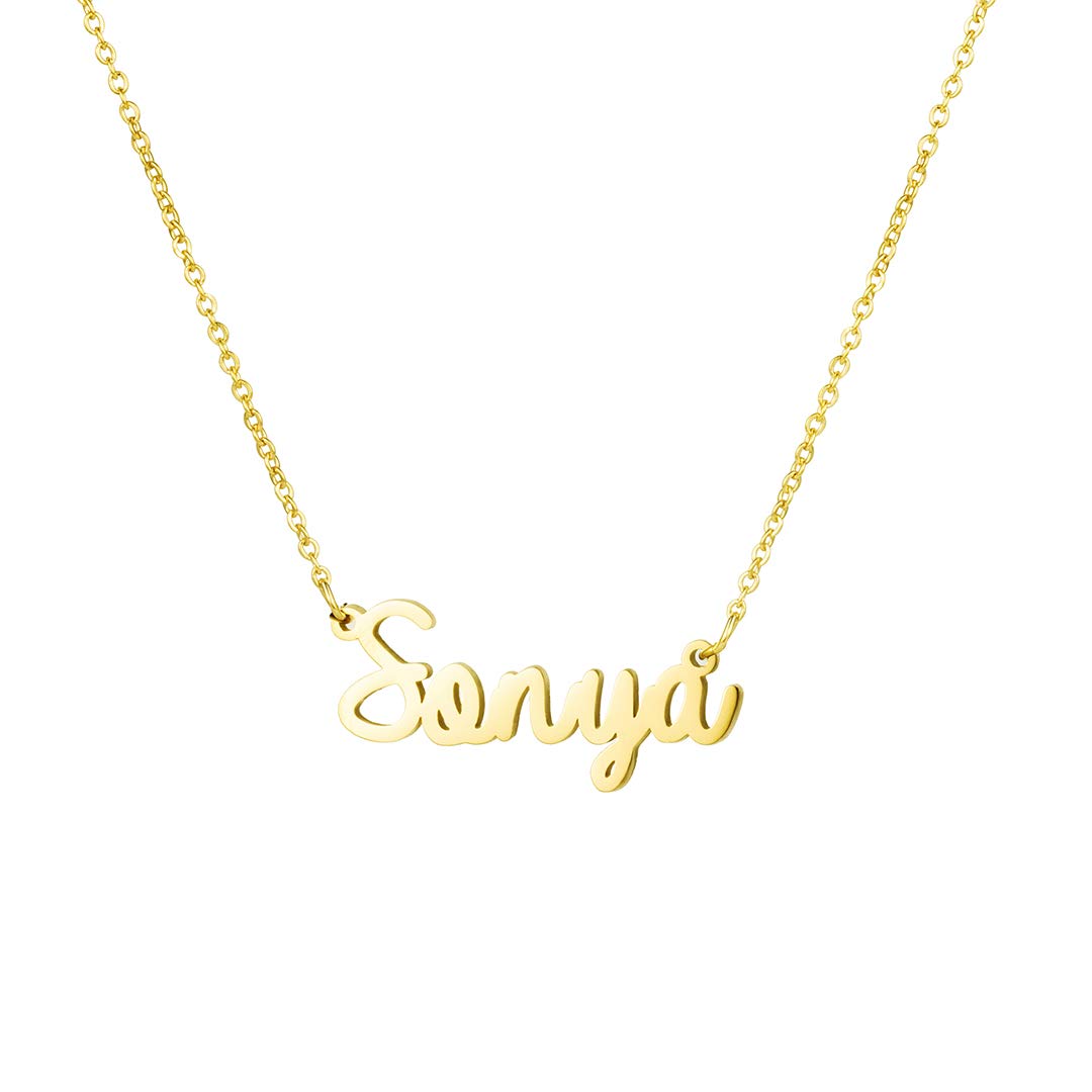 Awegift Women Jewelry Name Necklace Big Initial Gold Plated Best Friend Women Gift for Her Sonya