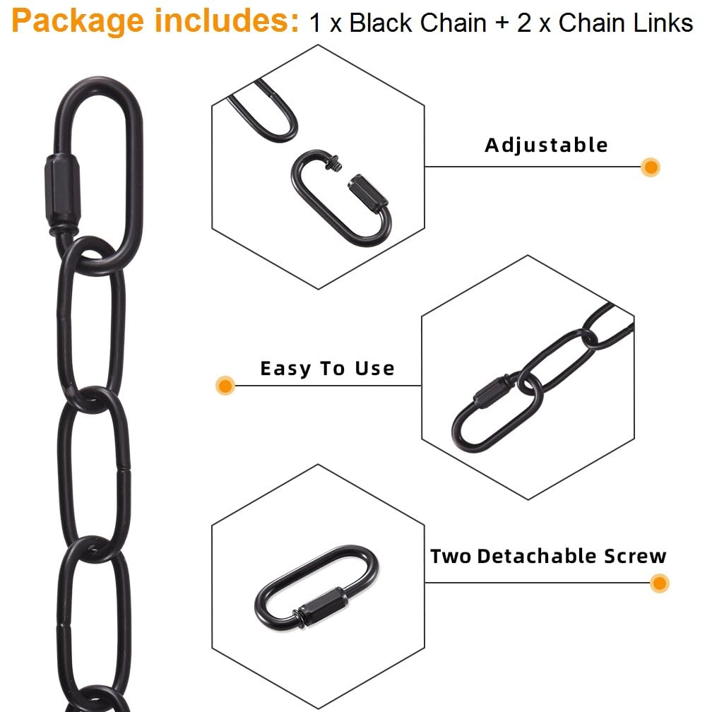 PEESIN Black Pendant Light Fixture Chain, 6 FT Heavy Duty Lighting Chain Replacement for Chandelier and Plants