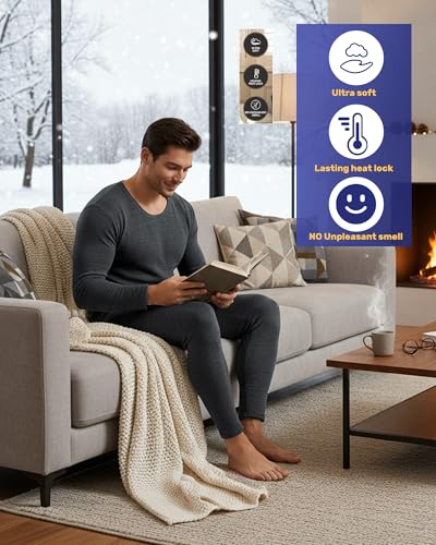 Jecery 3 Set Thermal Underwear for Men Extra Thick Fleece Lined Long Underwear Winter Base Layer Top Bottom Cold Weather