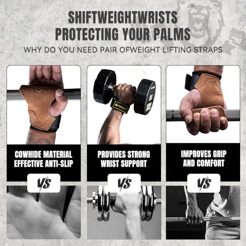 MANUEKLEAR Gym Straps Weight Lifting, Double Leather Lifting Straps for Men Deadlift with Cushion Wrist Loop, Gym Lifting ...
