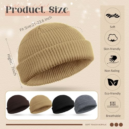 SATINIOR 4 Pieces Trawler Beanie Watch Hat Roll up Edge Skullcap Fisherman Beanie Unisex