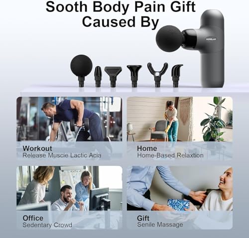 Morelax Mini Massage Gun, Percussion Muscle Massager for Back Pain Relief, Compact Sports Travel Massage Gun with 6 Massag...