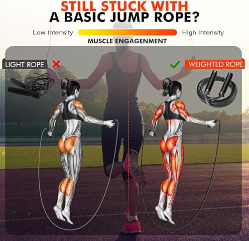 KUTIZE Jump Rope, Weighted Jump Rope for Men Women, Adjustable 1lb Heavy Skipping Ropes, Suitable for Boxing, Cardio, Home...