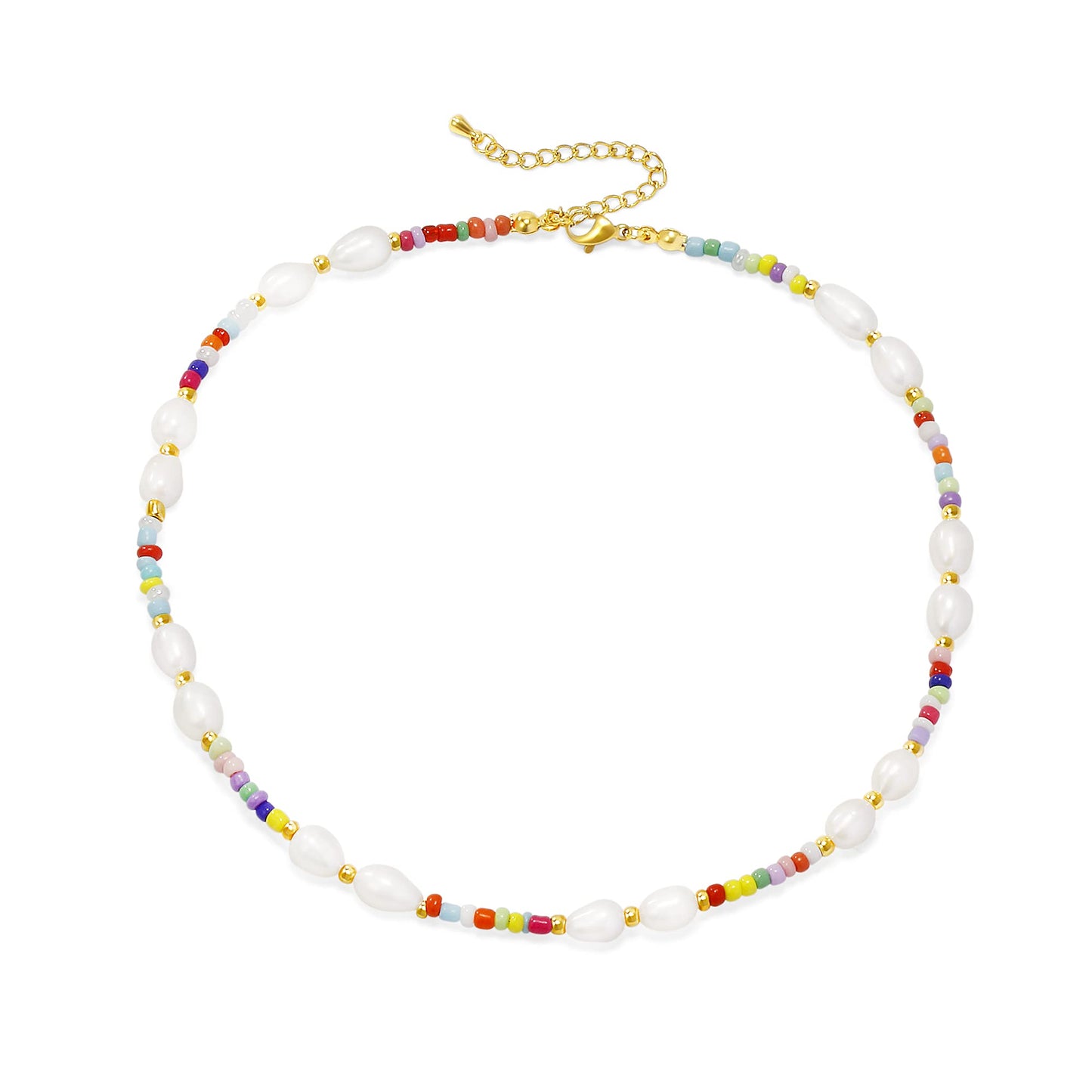 Wellike Freshwater Pearl Beaded Choker Necklace for Women Boho Handmade Colorful Beads Necklaces Stainless Steel 18K Gold Plated