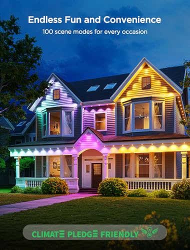 Govee Permanent Outdoor Lights 2, 100ft RGBIC Outdoor Lights with 72 LED Lights, IP67 Waterproof, 100 Scene Modes with 40l...