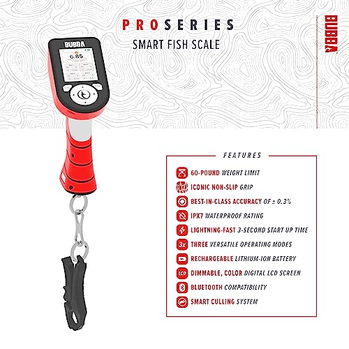 BUBBA Pro Series Smart Fish Scale - Tournament Fishing Tool with Bluetooth & Rechargeable Battery - 3 Modes, Digital Color...