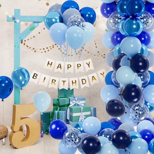100pcs Blue Balloons Set - 12inch Metallic Chrome, Pearl, Navy & Pastel Royal Dusty Blue Balloons for Birthdays, Father's ...