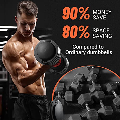 HYPATA 25/55 lbs Pair Adjustable Dumbbell Set, Adjust Dumbbell Weight for Exercises Pair Dumbbells for Men and Women in Home