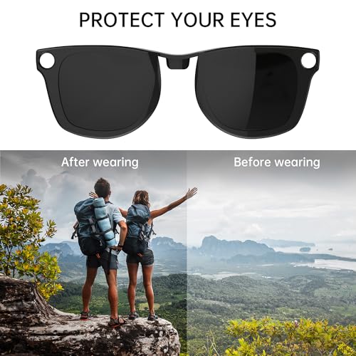 HIBLOKS 4Pcs Polarized Clip for Ray-Ban Meta Wayfarer RW4006 & Gen 2 RW4012 Regular (50-22), Shiny Black Frame Discolorati...
