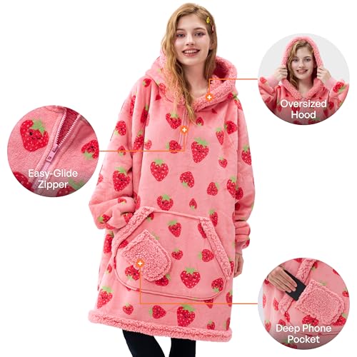 Giggling Getup Wearable Blanket Hoodie for Adults Gifts for Teen Girls Sister Women Sherpa Fleece Printed Hooded Blanket S...