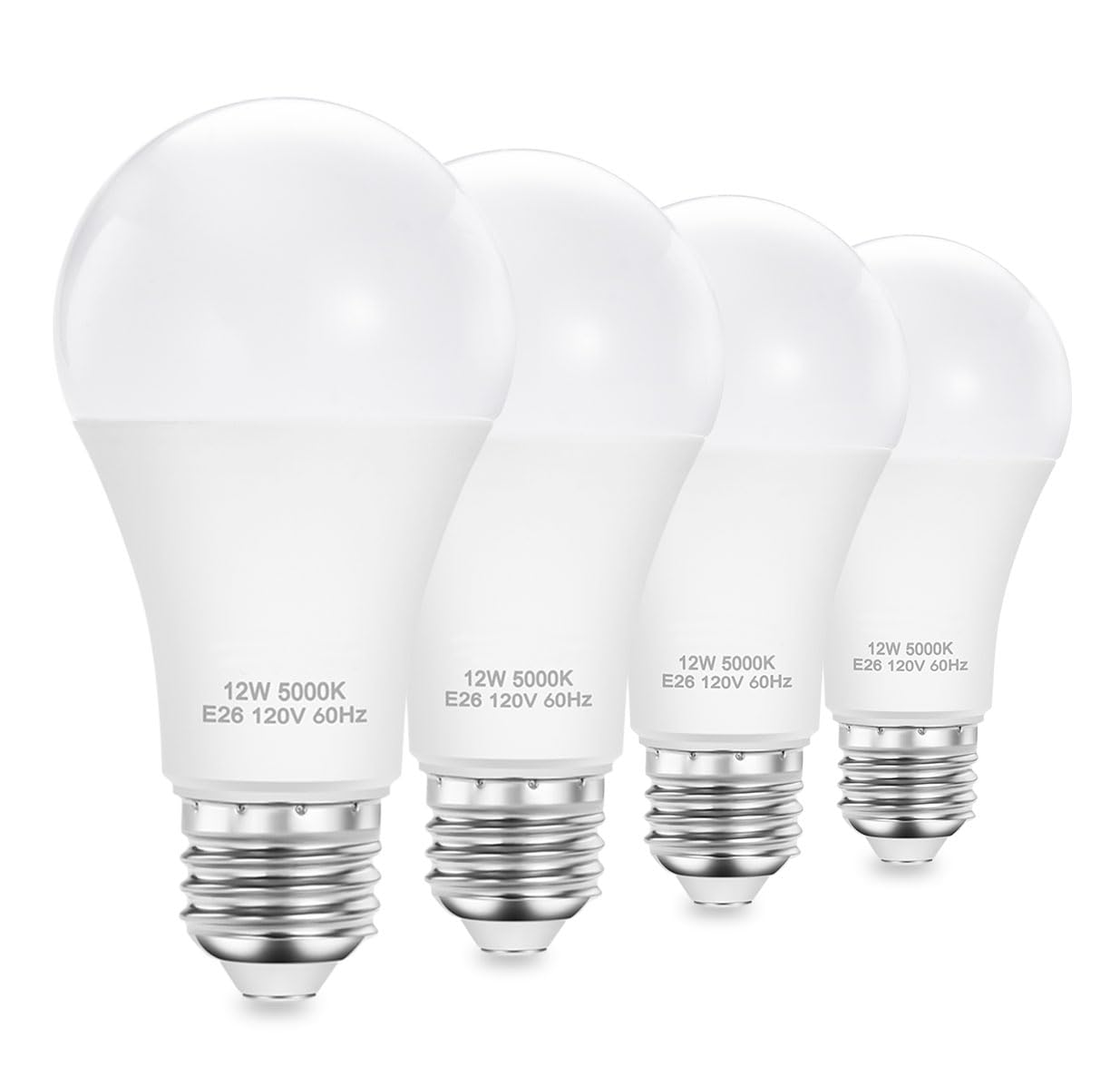Upwatt A19 Led Bulbs  E26 Led Light Bulbs -12W (100W Equivalent)  Non-Dimmable  Daylight 5000K  Bright White For Home Lighting (Pack Of 4)