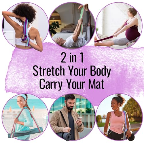 TECEUM Yoga Strap & Mat Strap – 2 IN 1 – Cotton – 6 ft 8 ft 10 ft (30+ colors) – Adjustable Non-Slip Belt for Yoga, Pilate...