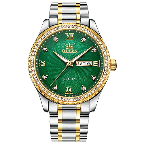 Men's Casual Stainless Steel Watch, Big Face Easy to Read Analog Quartz Watch with Day and Date, Classic Waterproof Diamon...