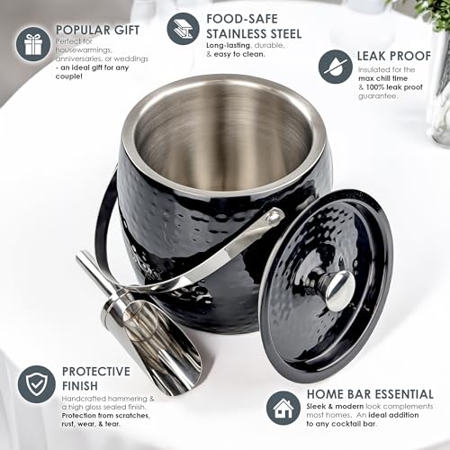 BREKX 3-QT Insulated Ice Buckets for Parties with Lid and Scoop - Iceberg Anchored Wine Chiller Champagne Bucket for Cockt...