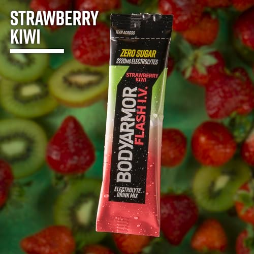 BODYARMOR Flash IV Electrolyte Packets, Strawberry Kiwi - Zero Sugar Drink Mix, Single Serve Packs, Coconut Water Powder (...
