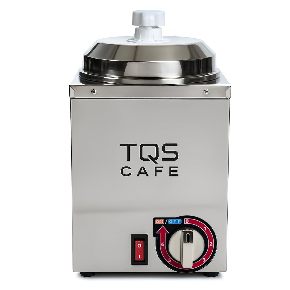 Nacho Cheese Dispenser & Hot Fudge Dispenser, 2.6 Qt Commercial Stainless Steel Sauce Warmer with Pump and Adjustable Temperature Control for Concession Stands Cafes Restaurants 110V - TQS Cafe