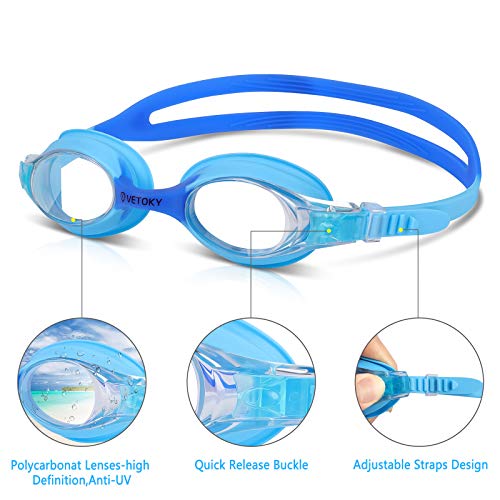 VETOKY Kids Swim Goggles, Pack of 2 Anti Fog Swimming Goggles UV Protection Clear No Leaking for Child and Youth Ages 3-12