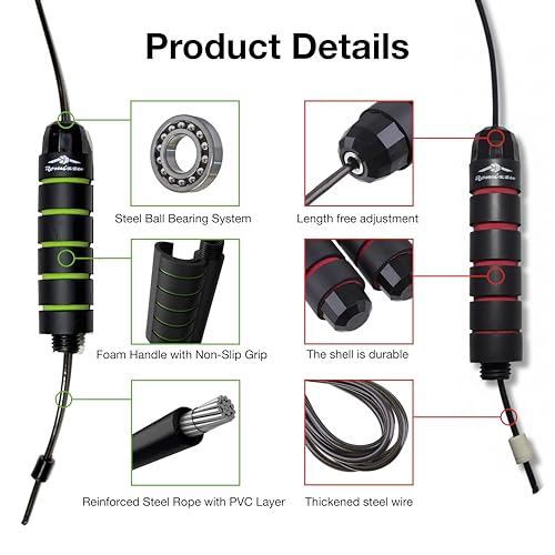 Romizzu Adjustable Jump Rope for Martial Arts & Fitness – Tangle-Free Cable, Ergonomic Foam Handles & Ball Bearings – Incl...