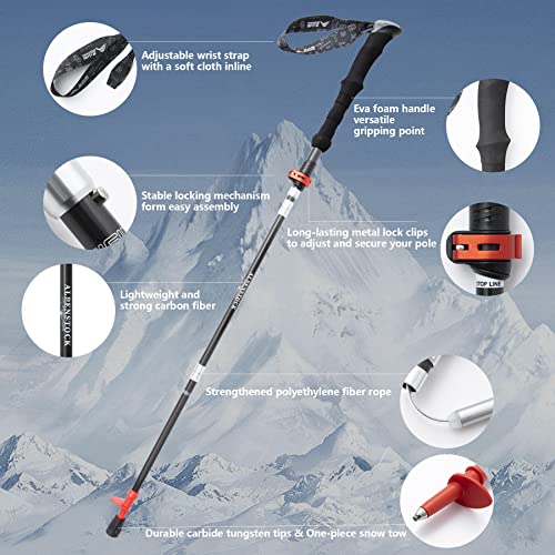 BISINNA Carbon Fiber Trekking Poles Collapsible Walking Sticks Hiking Folding Poles Quick Lock for Women and Men Hiking Mo...