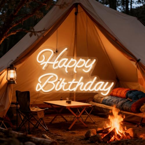 THIIXDAI Happy Birthday LED Lights, USB Powered Neon Sign for Room Decor, Art Decoration Happy Birthday Neon Light Sign fo...